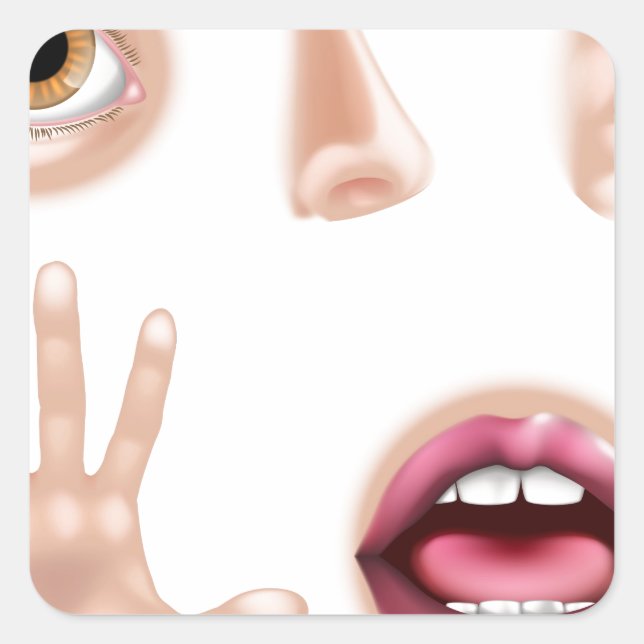 Sticker Carré Pièces de corps à cinq sens (Devant)