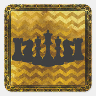 Sticker Carré Pièces d'échecs personnalisées en or et en noir Ch