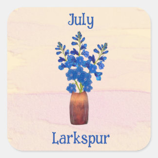 Sticker Carré Pied-d'alouette Delphinium Aquarelle Fête d'annive