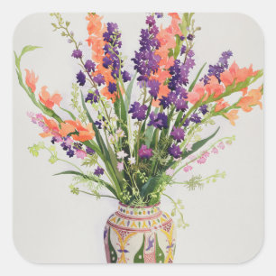 Sticker Carré Pied-d'alouette et Gladioli dans un vase marocain