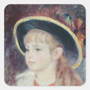 Sticker Carré Pierre A Renoir   Jeune fille dans un Casquette bl