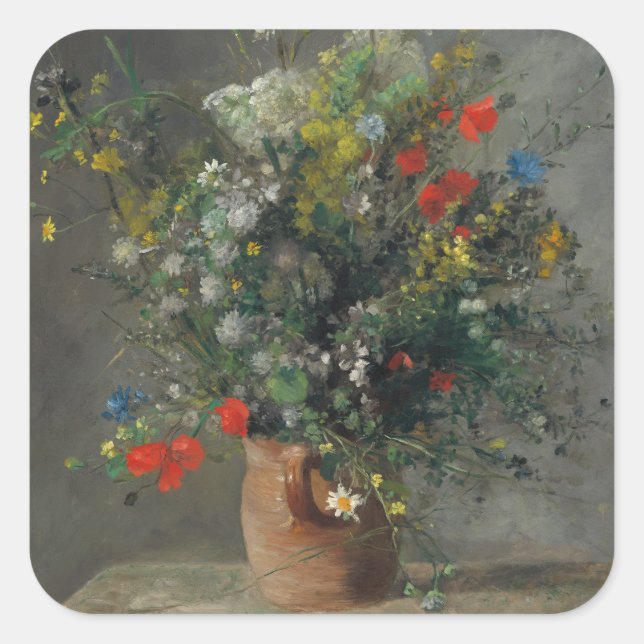 Sticker Carré Pierre-Auguste Renoir - Fleurs dans un Vase 1866 (Devant)