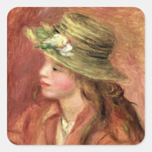 Sticker Carré Pierre une jeune fille de Renoir   dans un chapeau