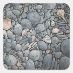 Sticker Carré Pierres de plage Coques Galets Rochers Peinture Ar