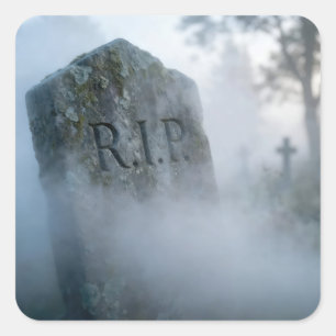 Sticker Carré Pierres tombales Halloween R.I.P. dans la brume