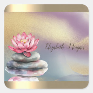 Sticker Carré Pierres Zen Lotus Rayure Or Coloré Yoga