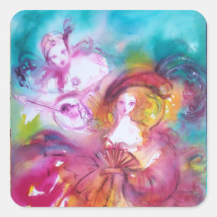 Sticker Carré PIERROT ET ARLECCHINA Carnaval vénitien,