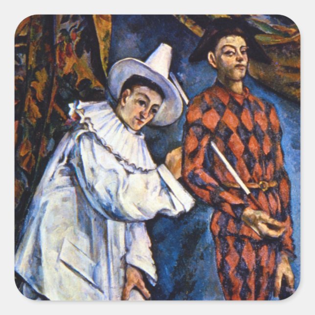 Sticker Carré Pierrot et Arlequin, Mardi Gras par Paul Cezanne (Devant)
