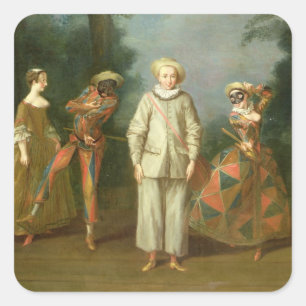 Sticker Carré Pierrot et harlequin