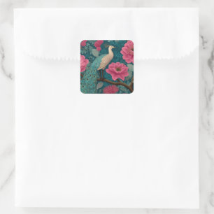Sticker Carré Pierrot vibrant et motif floral rose