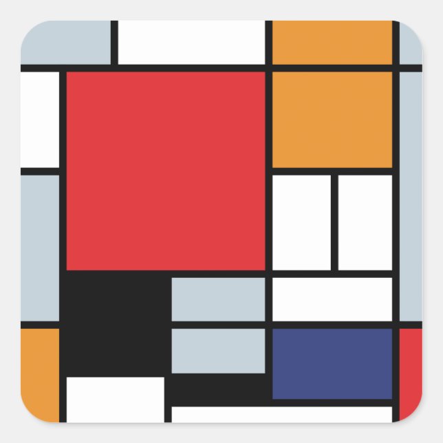Sticker Carré Piet Mondrian - Composition avec grand plan rouge (Devant)