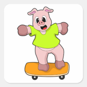 Sticker Carré Pig as Skateboard sur skateboard