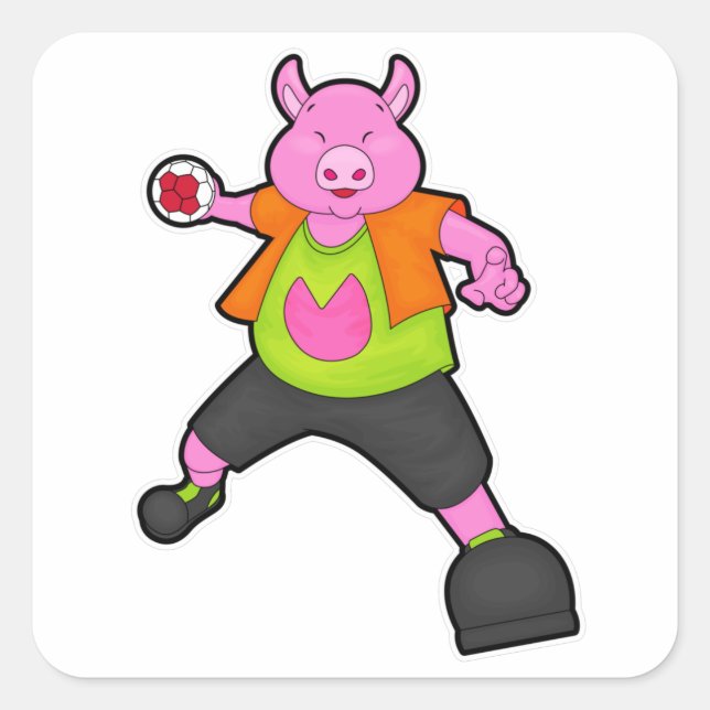 Sticker Carré Pig at Handball player avec Handball (Devant)