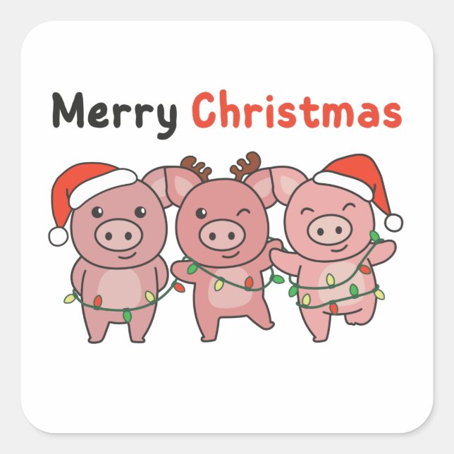 Sticker Carré Pig Christmas Cute Pigs Merry Christmas (Devant)