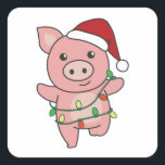 Sticker Carré Pig Christmas Winter Animals<br><div class="desc">The pig at Christmas with fairy lights. Funny animals with toxits and snow for the holidays. A sweet Christmas greeting. Pigs are cute animals et perfect pour Christmas.</div>