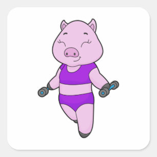 Sticker Carré Pig Fitness Dumbbell