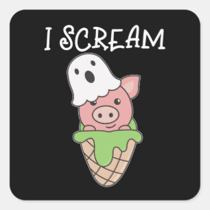 Sticker Carré Pig Halloween Ghost I Scream Ice Cream Pun
