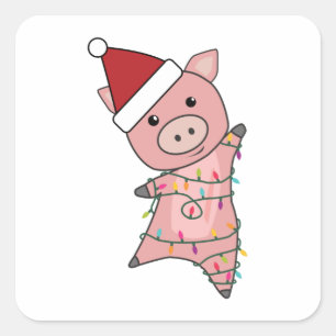 Sticker Carré Pig Noël Fée Lights Beaux Animaux Enfants...