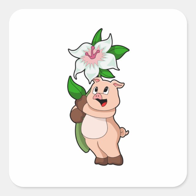 Sticker Carré Pig with Flower Lily (Devant)