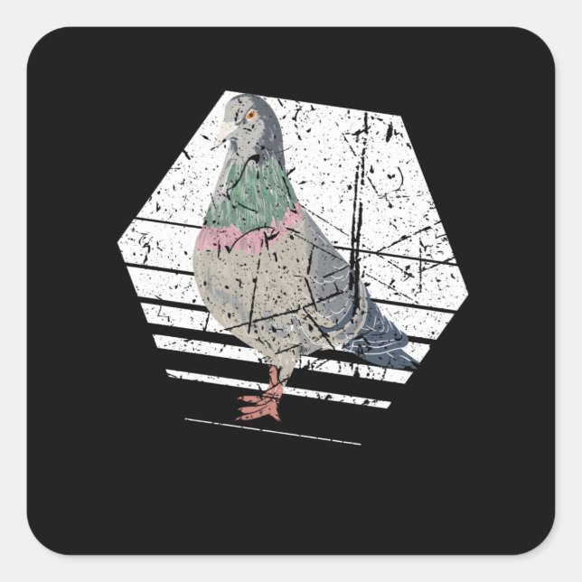 Sticker Carré Pigeon Retro (Devant)