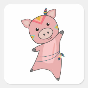 Sticker Carré Piggy de plume de porc indien