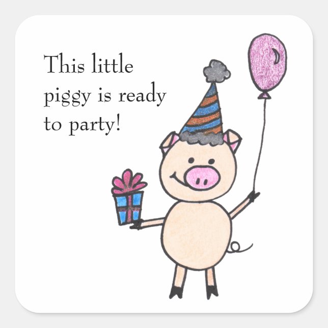 Sticker Carré Piggy Prêt à faire la fête (Devant)