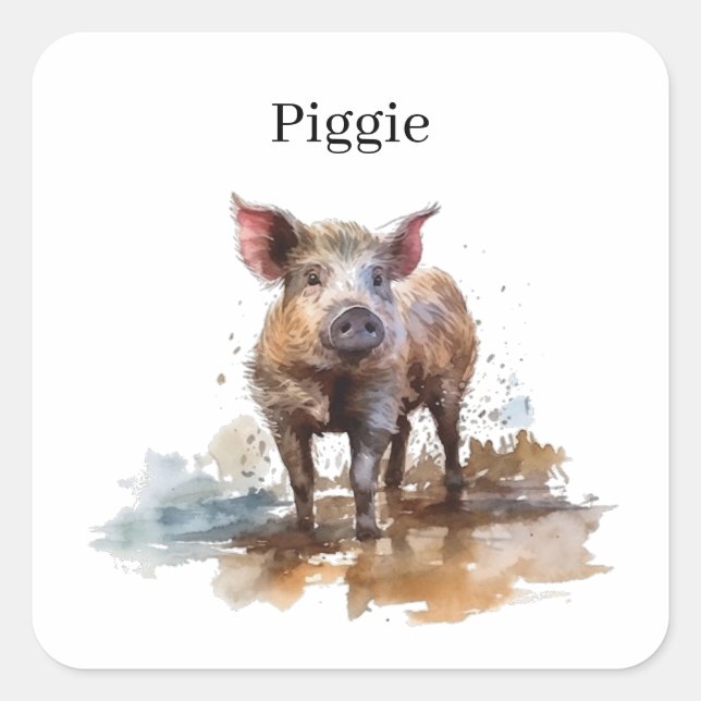 Sticker Carré Piglet en jeu, personnalisation (Devant)