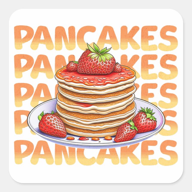 Sticker Carré Pile de crêpes aux fraises sur le dessin en haut (Devant)