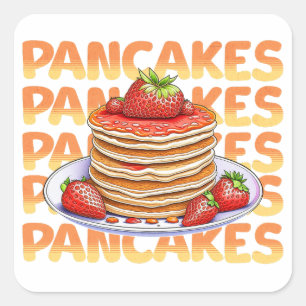 Sticker Carré Pile de crêpes aux fraises sur le dessin en haut