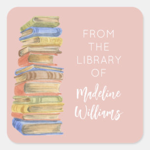 Sticker Carré Pile de livre à partir de la bibliothèque de nom