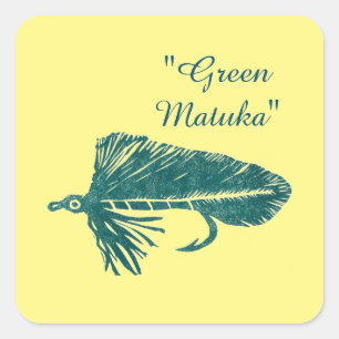Sticker Carré Pile Matuka vert pêche à la mouche, art de liage à