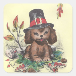 Sticker Carré Pilgrim Puppy Thanksgiving