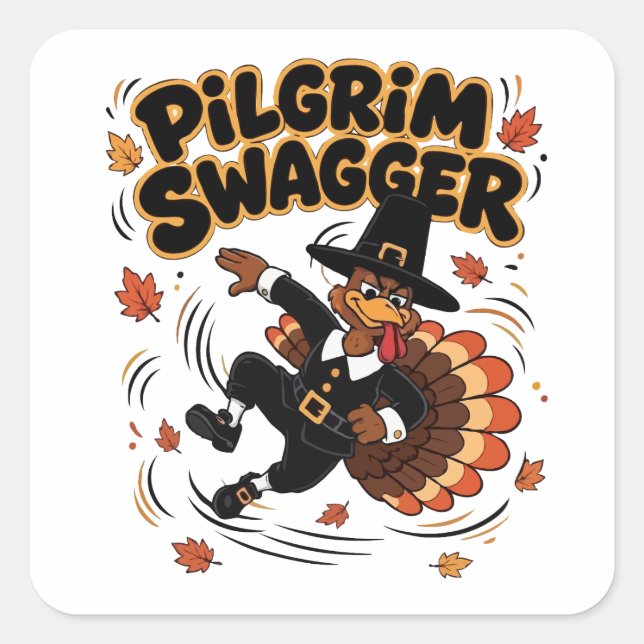 Sticker Carré Pilgrim Swagger Dindon de Thanksgiving Dab Dabbing (Devant)