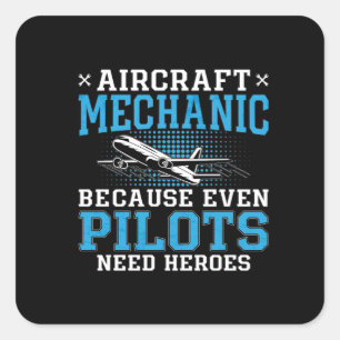 Sticker Carré Pilotes mécaniciens d'aéronefs Heroes Avion