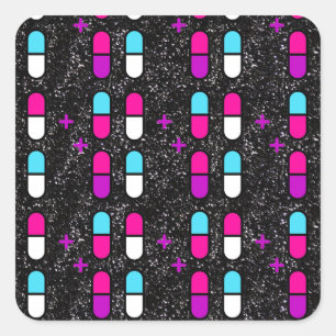 Sticker Carré pilules de parties scintillant rose
