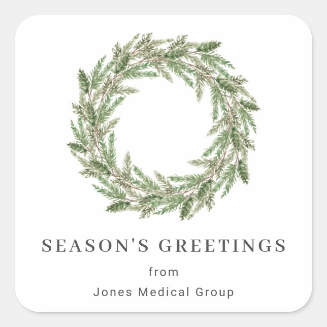 Sticker Carré Pin vert rustique Wreath Business Holiday (Devant)