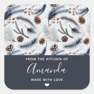 Sticker Carré Pine Cones & Pine Needles Hiver Motif Cuisine