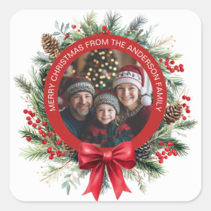 Sticker Carré Pine de couronne de Noël Feuilles Holly Berries Ph