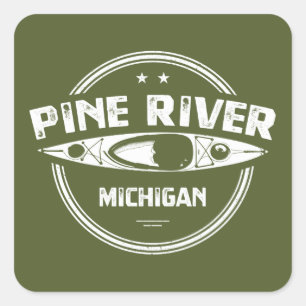 Sticker Carré Pine River Michigan Kayaking