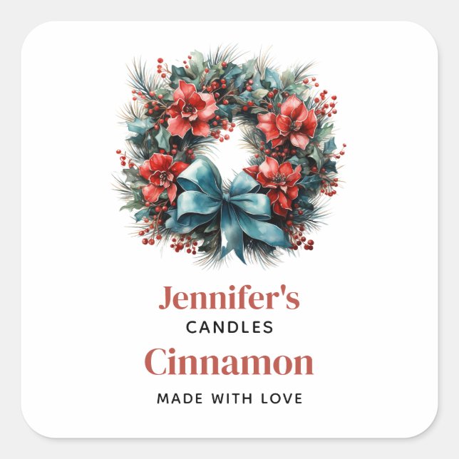 Sticker Carré Pine Wreath avec Holly Christmas Candle Crafting (Devant)