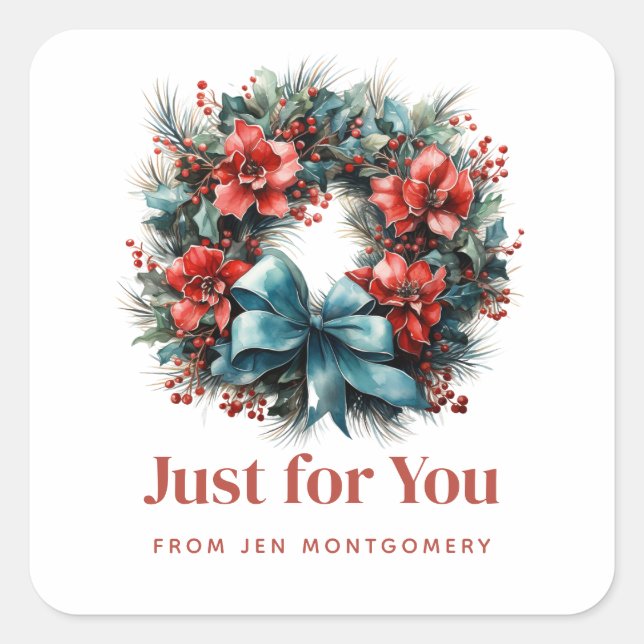 Sticker Carré Pine Wreath avec Holly Christmas Just for You (Devant)