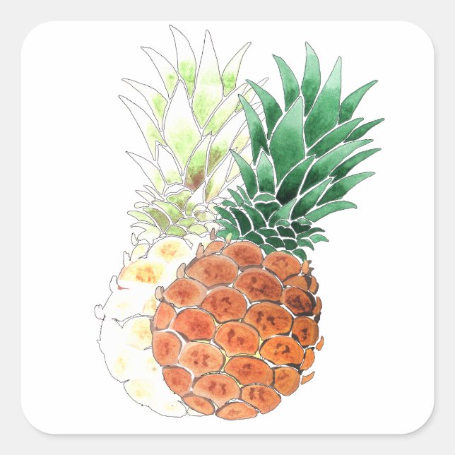 Sticker Carré Pineapple, watercolor. (Devant)