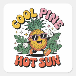 Sticker Carré Pinède Cool Soleil Chaud Vibes Rétro Ananas