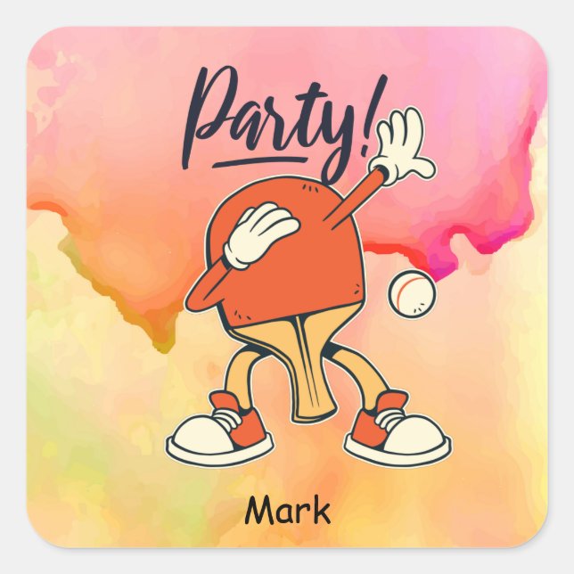 Sticker Carré Ping Pong dabing Table Tennis party drôle (Devant)