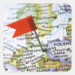 Sticker Carré Pingle de carte placée à Berlin, Allemagne sur la