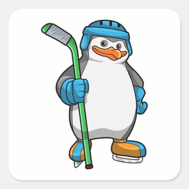 Sticker Carré Pingouin au hockey sur glace avec bâton de hockey  (Devant)