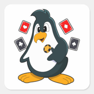 Sticker Carré Pingouin au Poker avec cartes de Poker