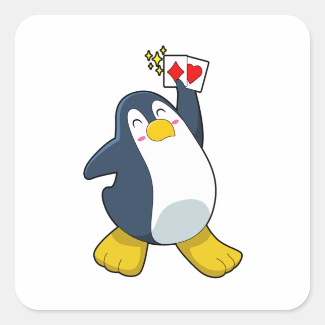 Sticker Carré Pingouin au Poker avec cartes de Poker (Devant)