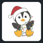 Sticker Carré Pingouin Christmas Snow Winter Animals Pingouins<br><div class="desc">Le pingouin pour Noël avec des lumières de fées. Animaux amusants avec des cadeaux et de la neige pour les vacances. Aussi drôle pour Noël en juillet. Les pingouins sont des animaux mignons et parfaits pour Noël.</div>
