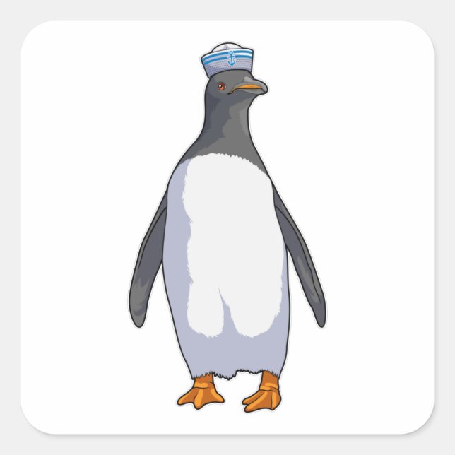 Sticker Carré Pingouin comme marin avec Casquette (Devant)